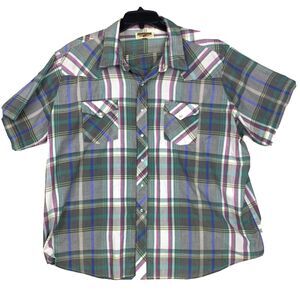 Authentic Western Youngbloods Shirt Mens 3X Green Check Button up Short Sleeve
